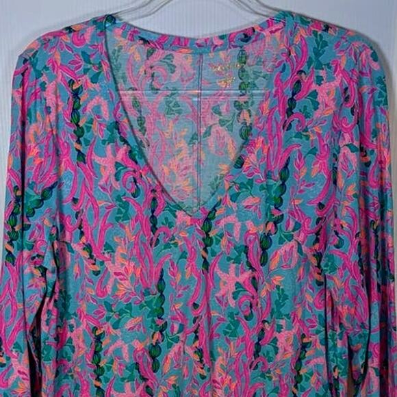 Lilly Pulitzer Tessa Dress V Neck 3/4 Sleeve Cotton Cerise Pink Safari Sunset XL - Picture 3 of 8